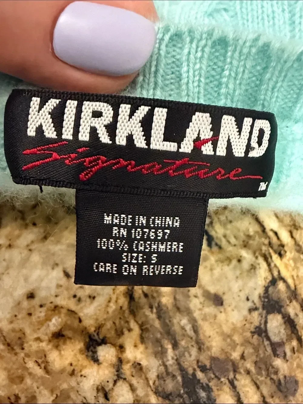 Kirkland Signature 100% Cashmere Cable Knit Crewneck Sweater Aqua Blue S
